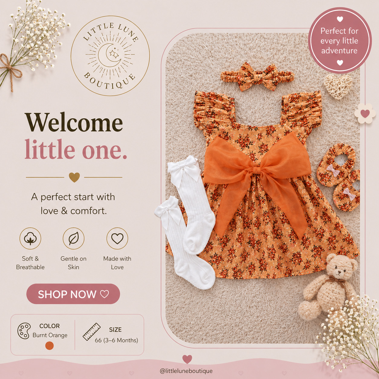 Floral Baby Bonnet Dress Set