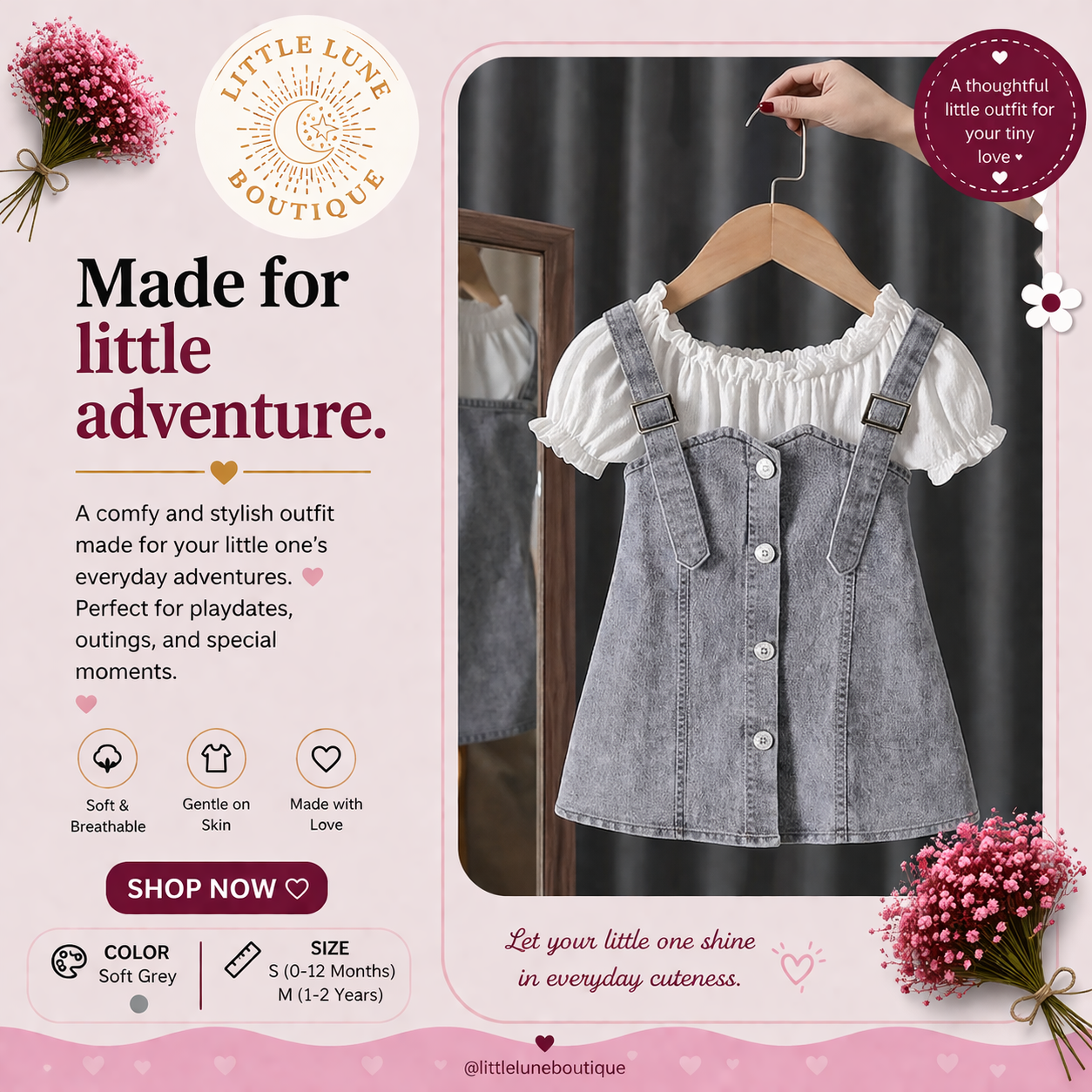 Girls Denim & Rayon Crinkle Dress Set