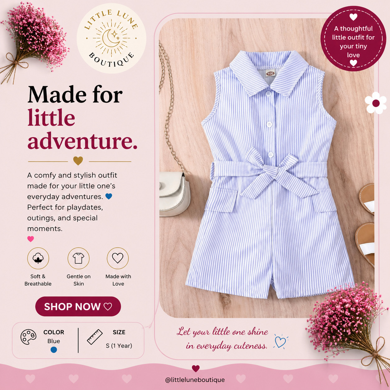 Girls Blue Striped Jumpsuit
