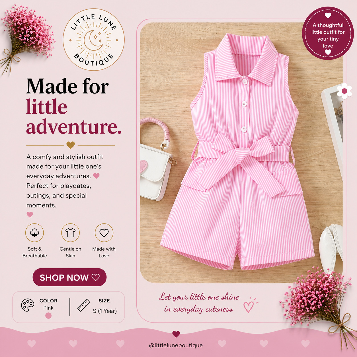 Girls Pink Striped Jumpsuit